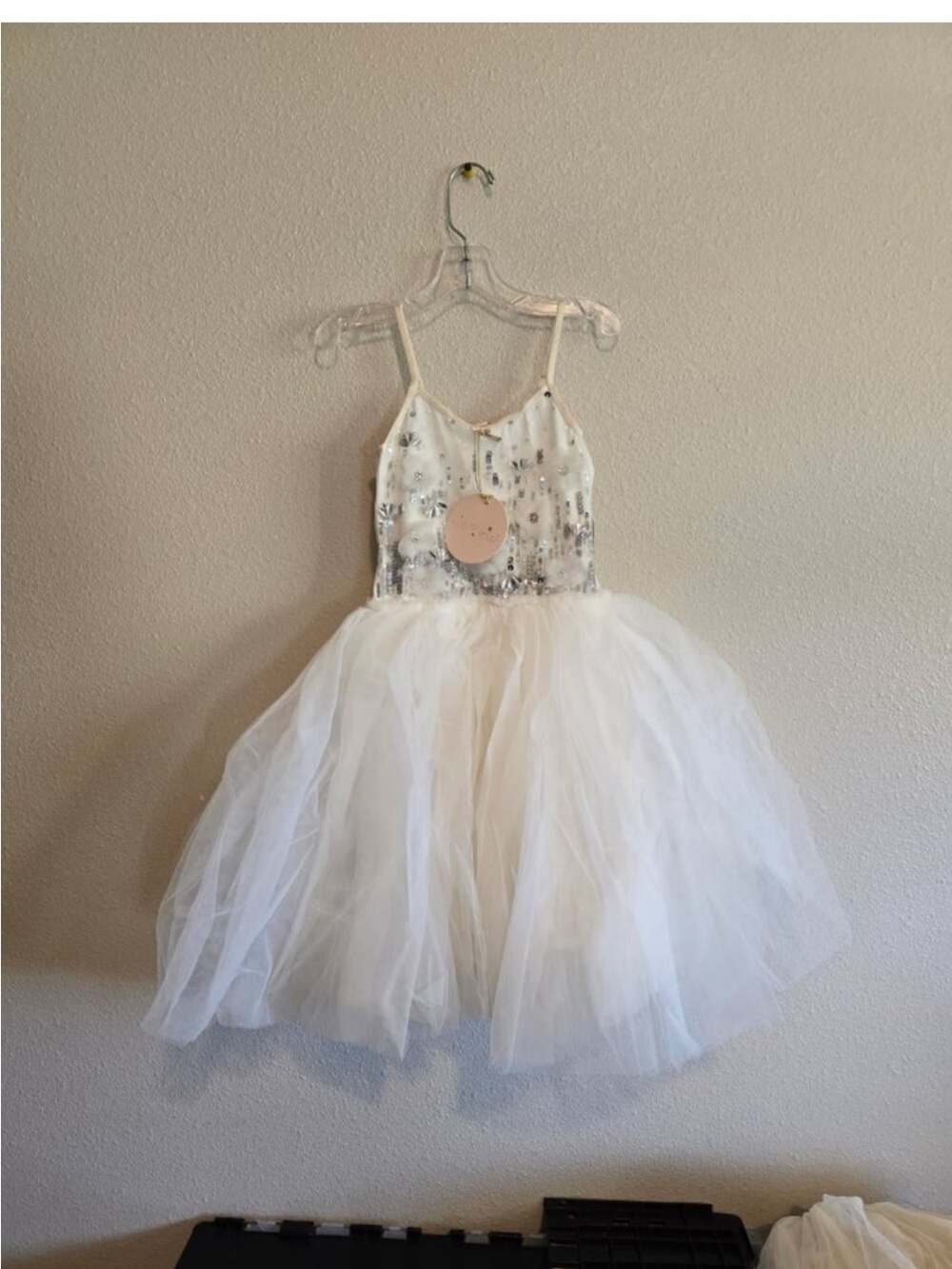 Tutu Du Monde Dress in white with silver accents and floral details, NWT